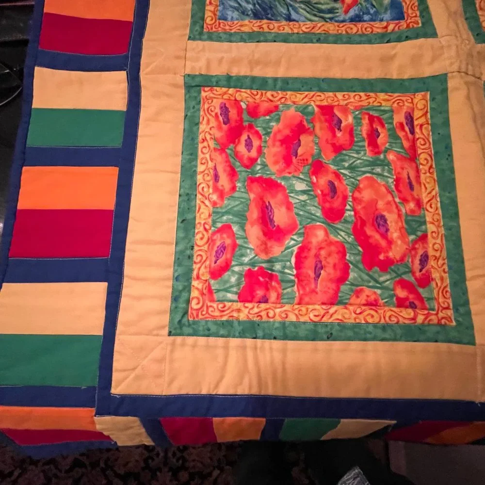 Folk Art Handmade Geometric Design Quilt
